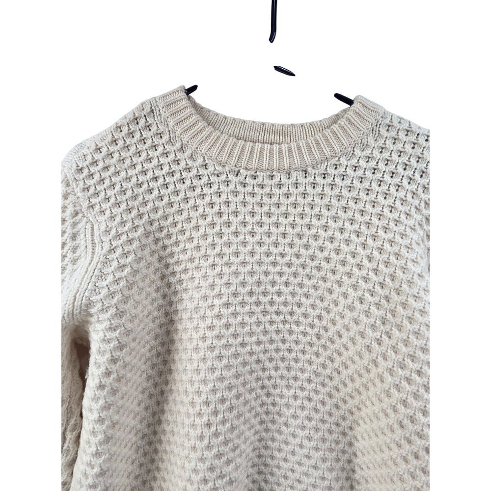 Tory Burch Cream Knit Crewneck Sweater with Black Cuffs - Picture 3 of 6
